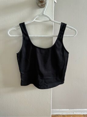 Dynamite Black Ribbed Square-Neck Crop Tank